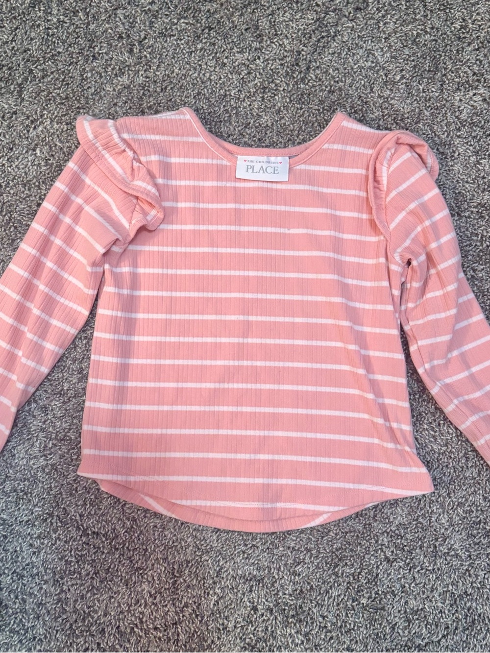 The Children's Place Pink & White Striped Ruffle Shoulder Long Sleeve Top
